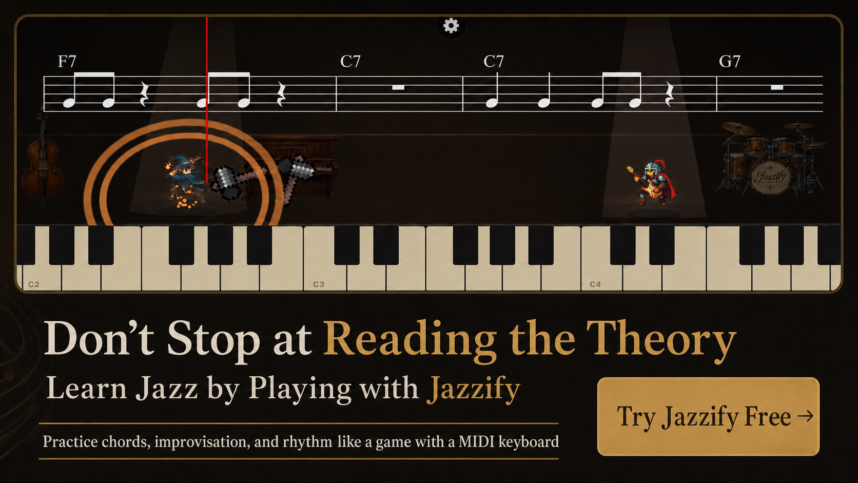 Learn jazz by playing chords, improvisation, and rhythm with Jazzify