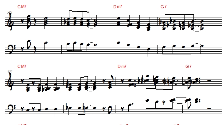 Jazz piano block chord comping example