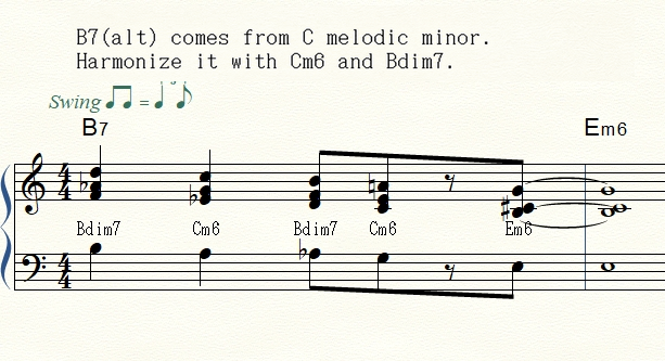 B7 altered harmonized with Cm6 and Bdim7
