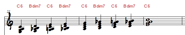 Basic jazz piano block chord texture