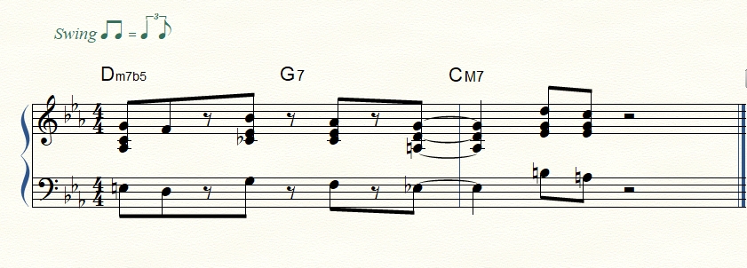 Two-handed jazz piano voicings in a minor two five one