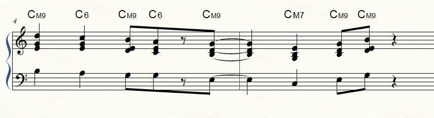 Major seventh two-handed voicing practice pattern