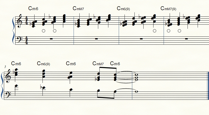 Minor-major seventh and minor sixth two-handed voicings